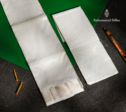White Pure Silk Dhoti 8 Muzham & Shirt (2.50M) with Silver Zari Border