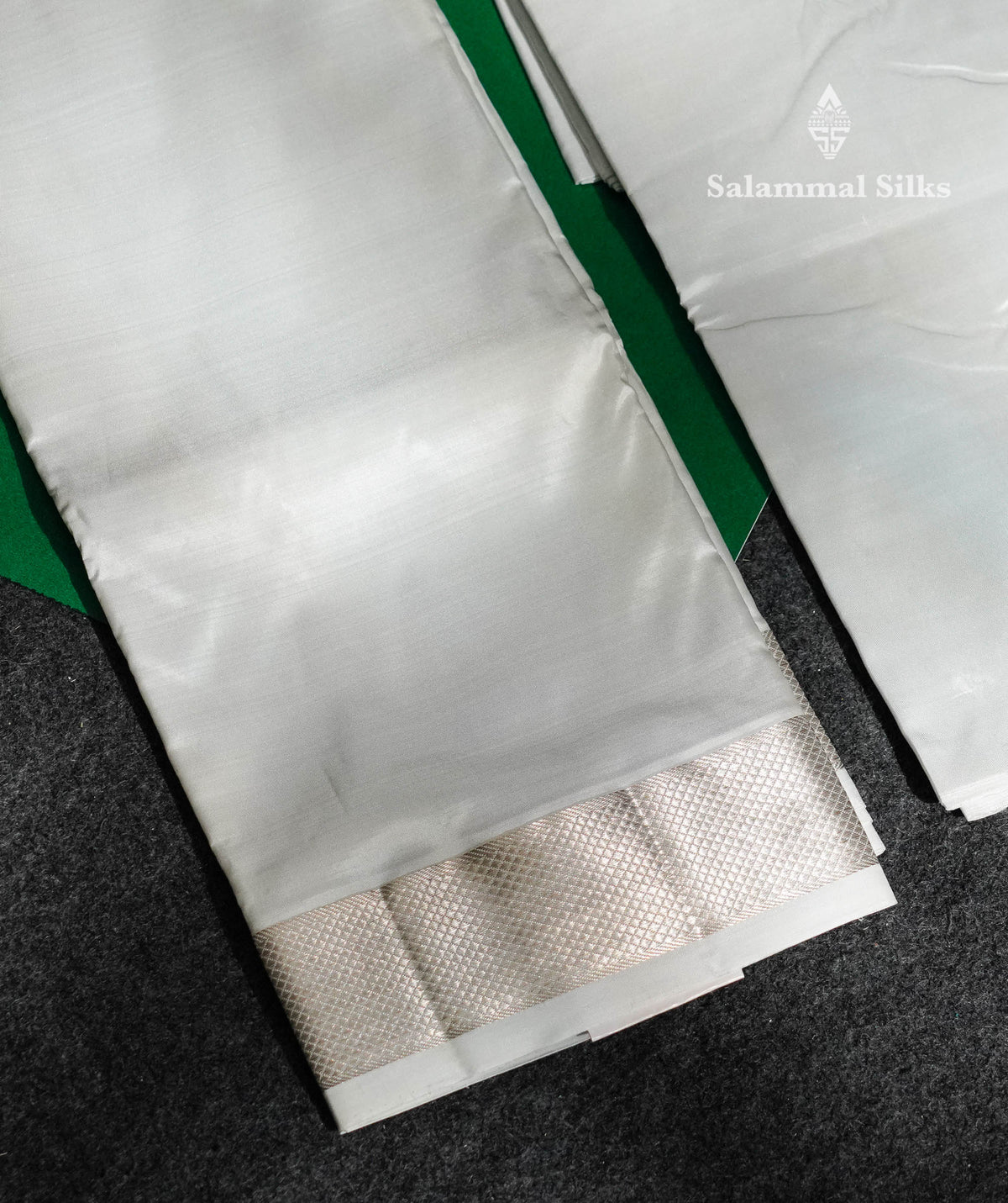 White Pure Silk Dhoti,8 Muzham & Shirt (2.50M) With Silver Zari Border