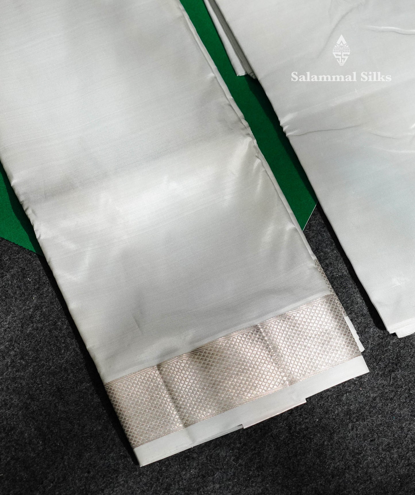 White Pure Silk Dhoti 8 Muzham & Shirt (2.50M) with Silver Zari Border
