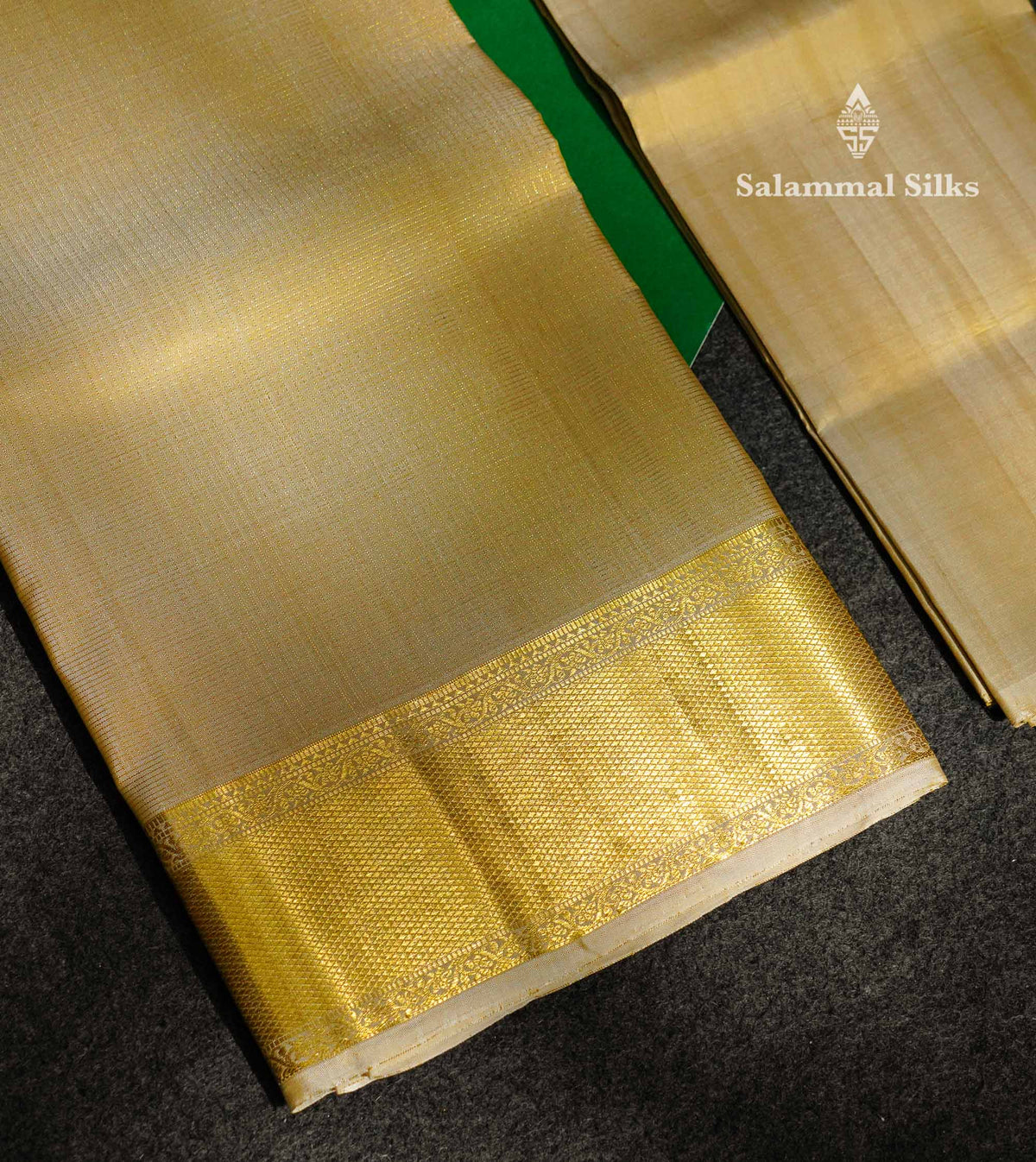 Premium Gold Traditional Checks Handloom Pure Kanjivaram Silk (9x5) Dhoti, Angavastram & Shirt (2.50M) With Border