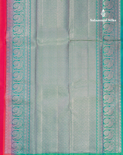 Beautiful Pink Fancy Pure Kanjivaram Silk Saree With Contrast Sapphire Green Blouse