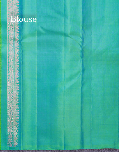 Beautiful Pink Fancy Pure Kanjivaram Silk Saree With Contrast Sapphire Green Blouse