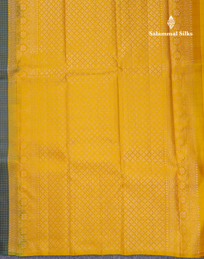 Beautiful Bottle Green Fancy Pure Kanjivaram Silk Saree With Contrast Mustard Yellow Blouse