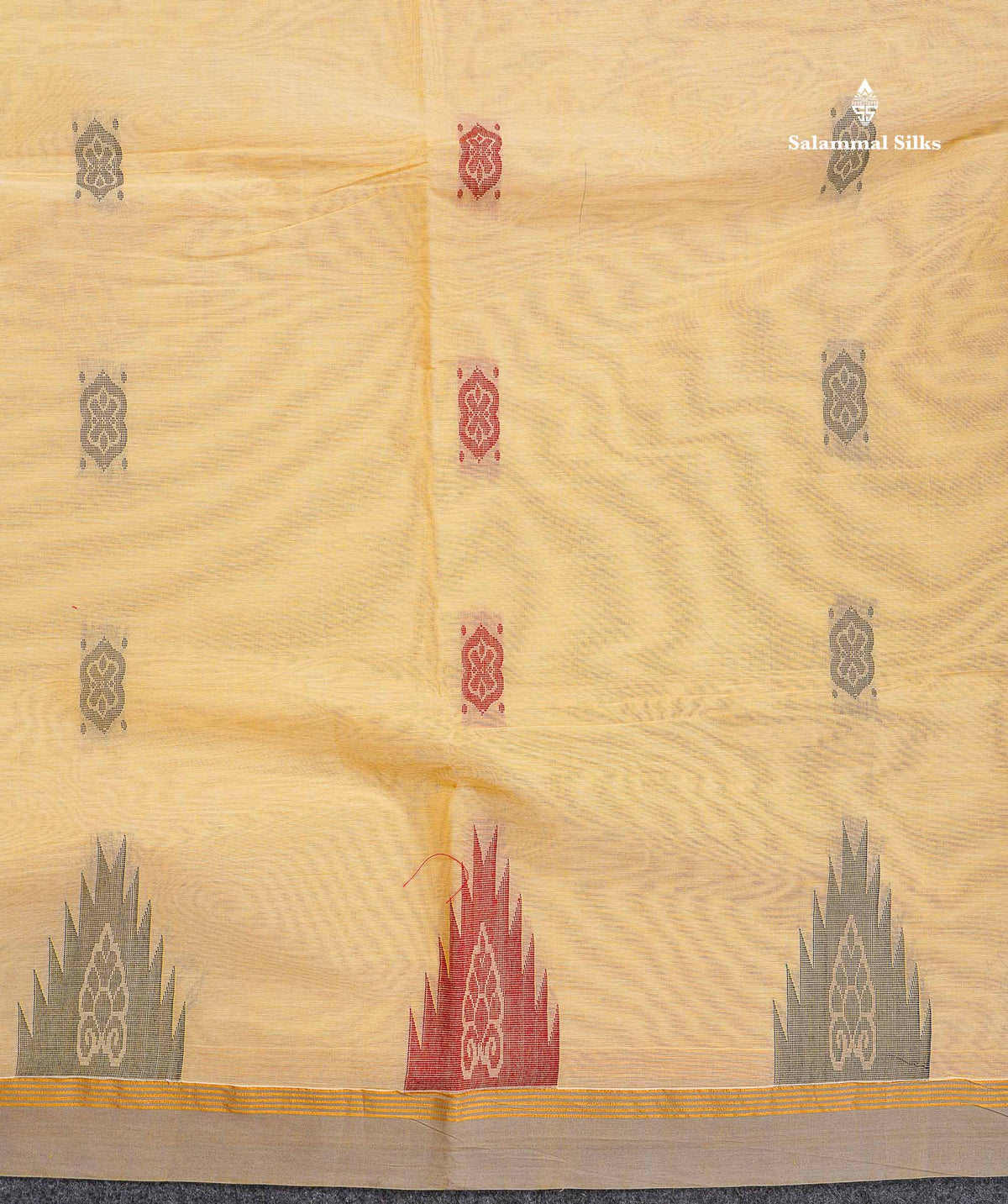 Pure Cotton Saree - Cream Yellow Colour Body Thread Work Butta With Temple Border