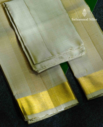 Cream White Pure Silk (8x4) Dhoti, Angavastram & Shirt (2.50M) with Gold Zari Border