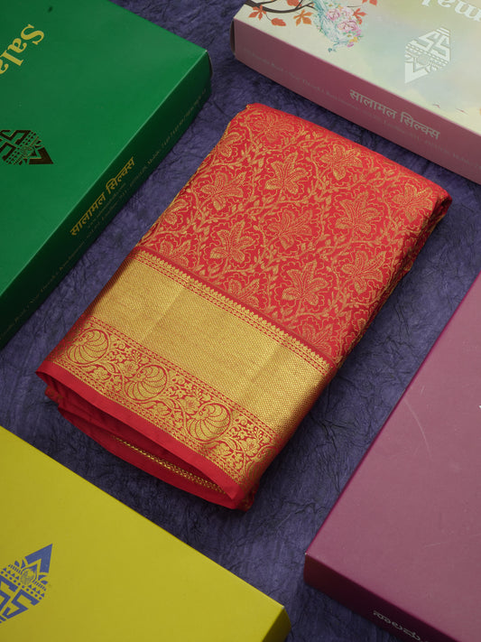 Red Colour Kanjivaram Pure Silk Saree With Self Border