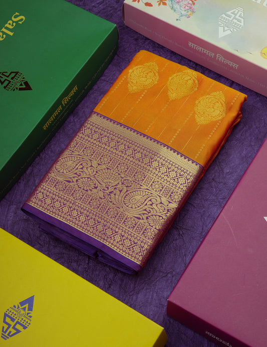 Mango Yellow Semi Silk Saree With Contrast Magenta Border