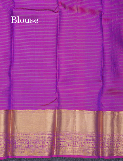 Violet Small Checks Pure Kanjivaram Silk Saree With Contrast Vadamalli Evening Morning Border