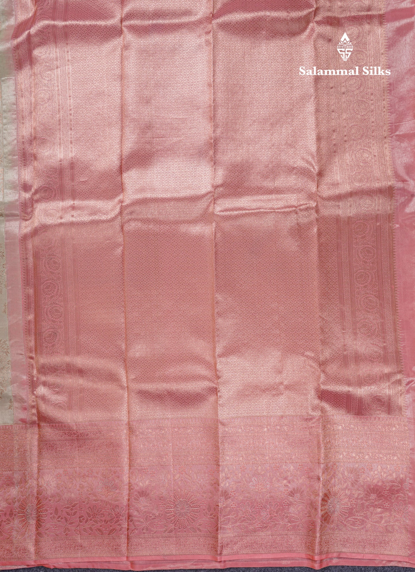 Beautiful Half White Tissue Bridal Pure Kanjivaram Silk Saree With Contrast Peach Fancy Evening Morning Border