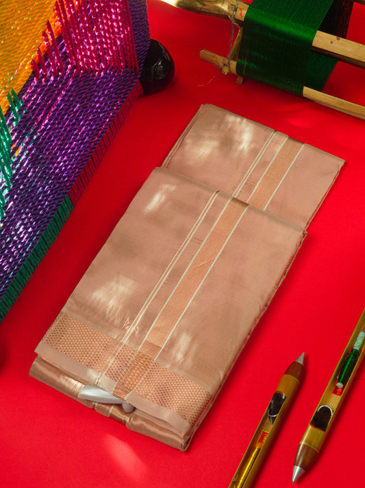 Light Brown Colour Semi Silk Dhoti & Angavastharam (8x4) with Copper Zari Border