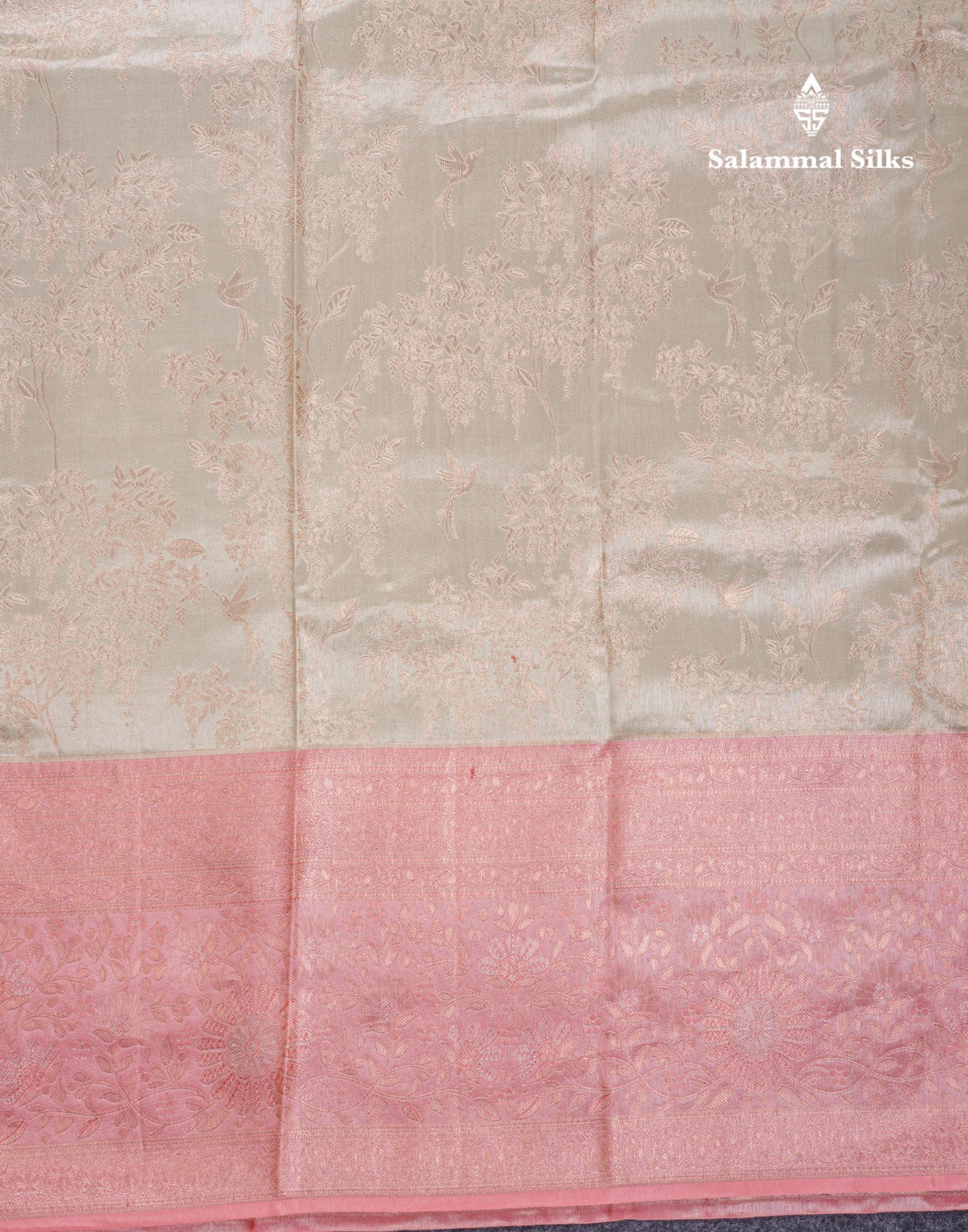 Beautiful Half White Tissue Bridal Pure Kanjivaram Silk Saree With Contrast Peach Fancy Evening Morning Border