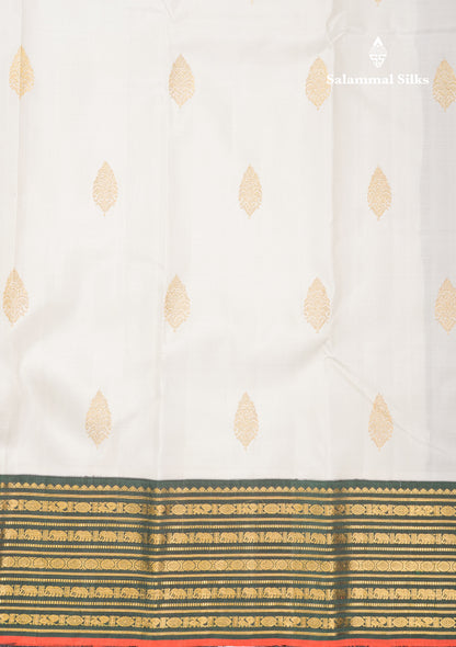 White Pure Kanjivaram Silk Saree With Contrast Ganga Jamuna Traditional Border
