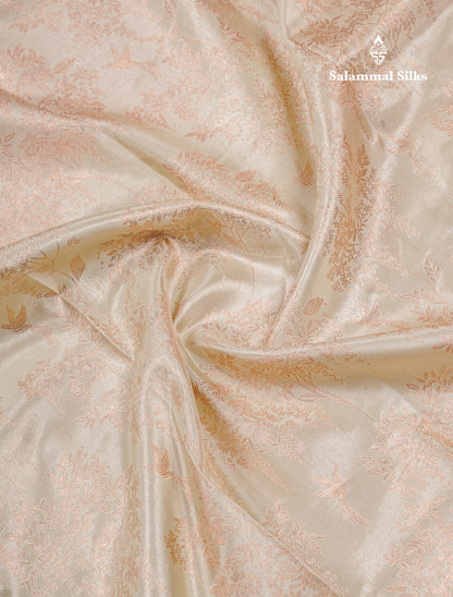 Beautiful Half White Tissue Bridal Pure Kanjivaram Silk Saree With Contrast Peach Fancy Evening Morning Border