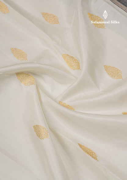 White Pure Kanjivaram Silk Saree With Contrast Ganga Jamuna Traditional Border