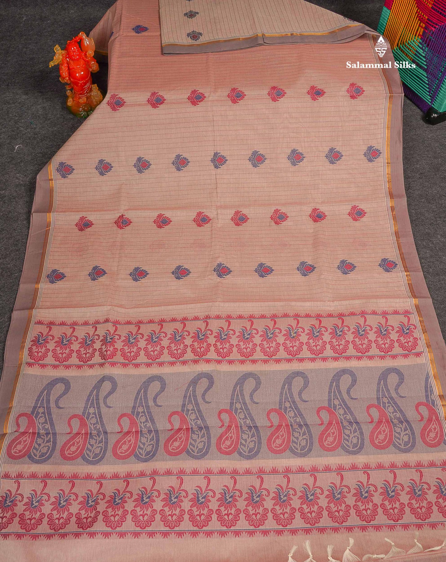 Pure Cotton Saree - Peach Pink Colour Body Thread Work Butta With Blouse