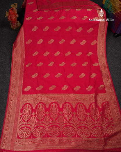 Beautiful Redish Pink Semi Georgette Saree With Fancy Border