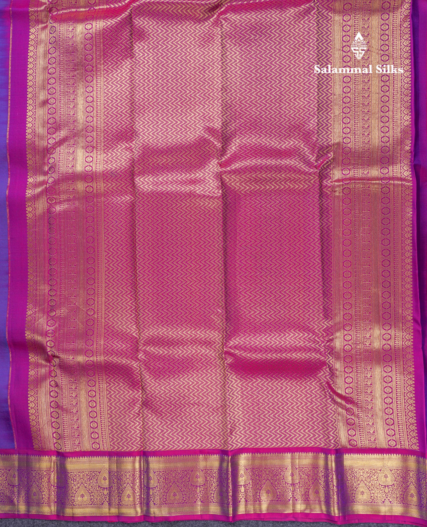 Beautiful Anandha Blue Pure Kanjivaram Silk Saree With Contrast Magenta Traditional Border