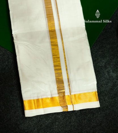 White Pure Silk Dhoti (9x5) Yards with Gold Zari Border
