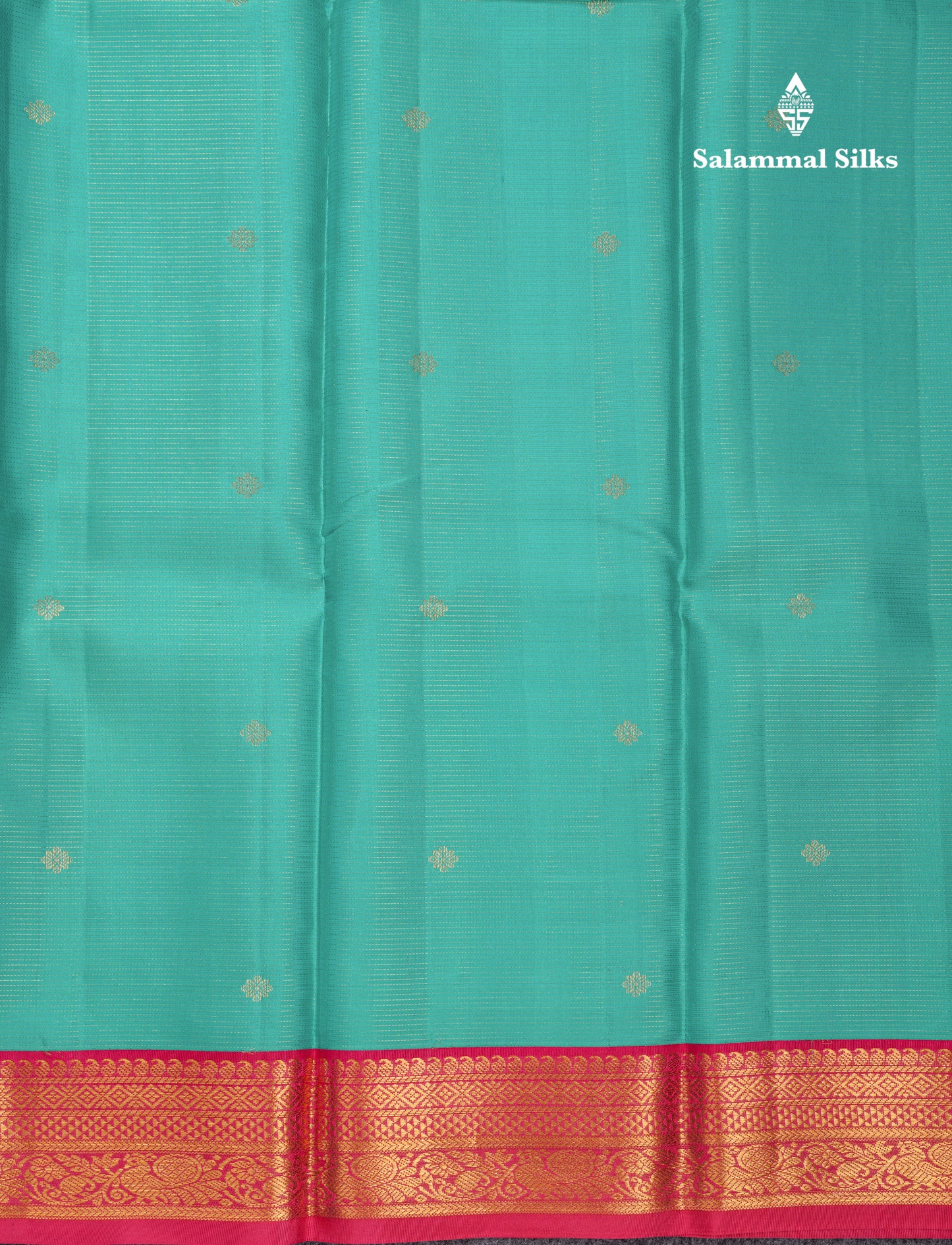 Sapphire Green Vaira Oosi Pure Kanjivaram Silk Saree With Contrast Pink Small Border