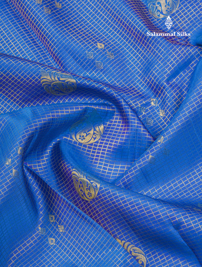 Beautiful Anandha Blue Pure Kanjivaram Silk Saree With Contrast Magenta Traditional Border