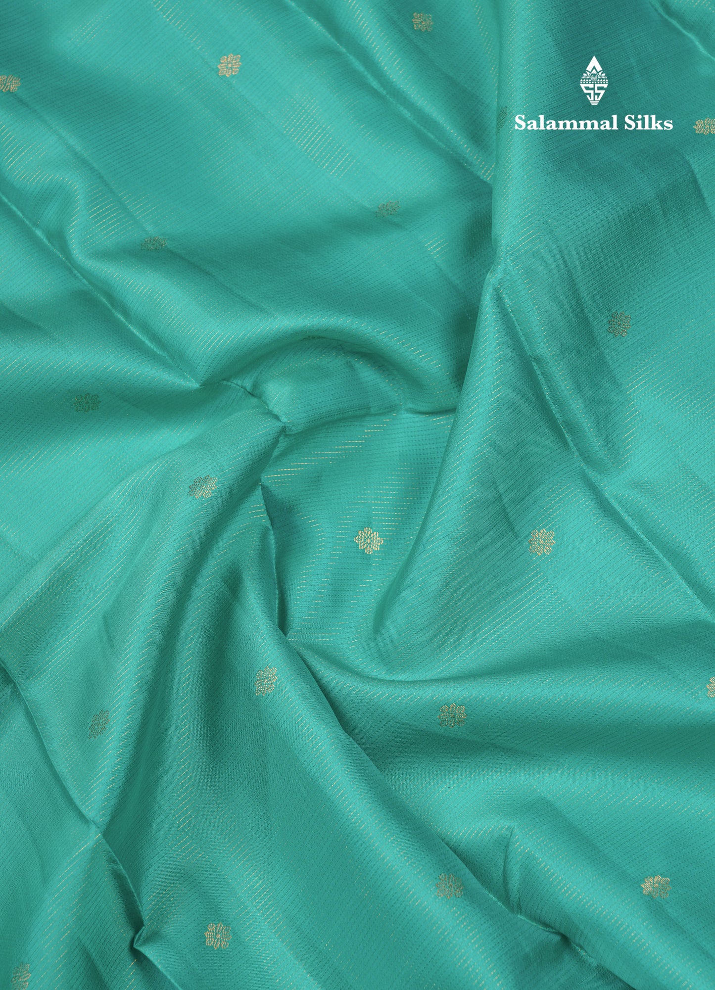 Sapphire Green Vaira Oosi Pure Kanjivaram Silk Saree With Contrast Pink Small Border