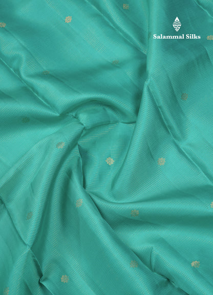 Sapphire Green Vaira Oosi Pure Kanjivaram Silk Saree With Contrast Pink Small Border