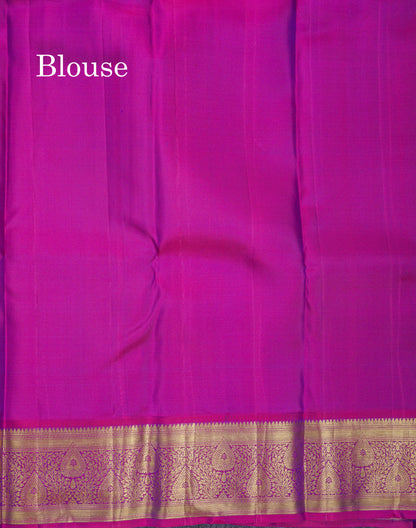 Beautiful Anandha Blue Pure Kanjivaram Silk Saree With Contrast Magenta Traditional Border