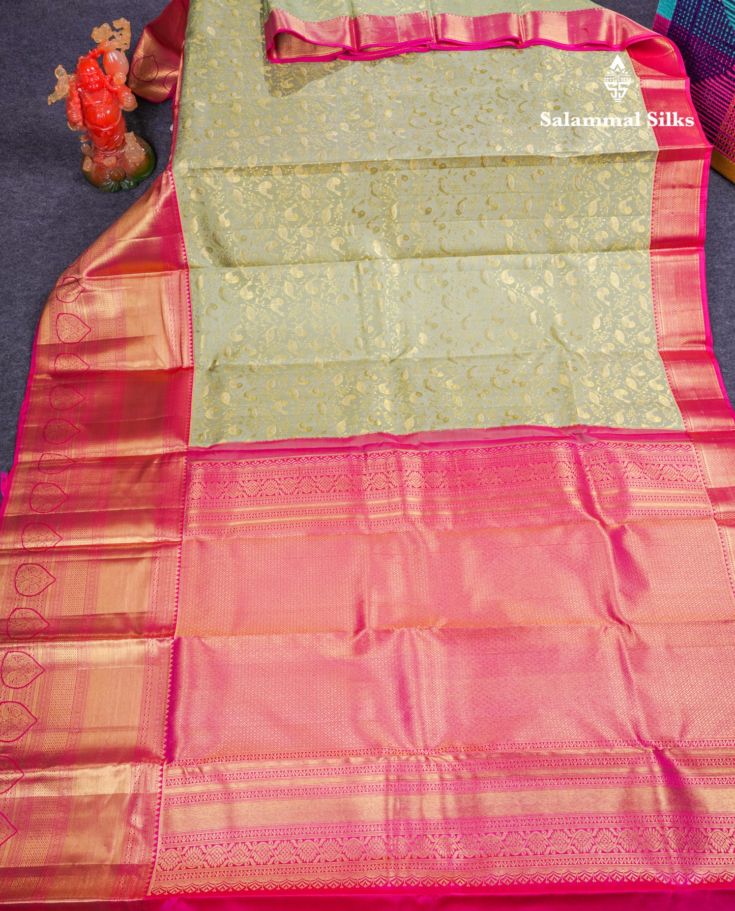 Beautiful Pista Green Bridal Pure Kanjivaram Silk Saree With Contrast Pink Traditional Evening Morning Border