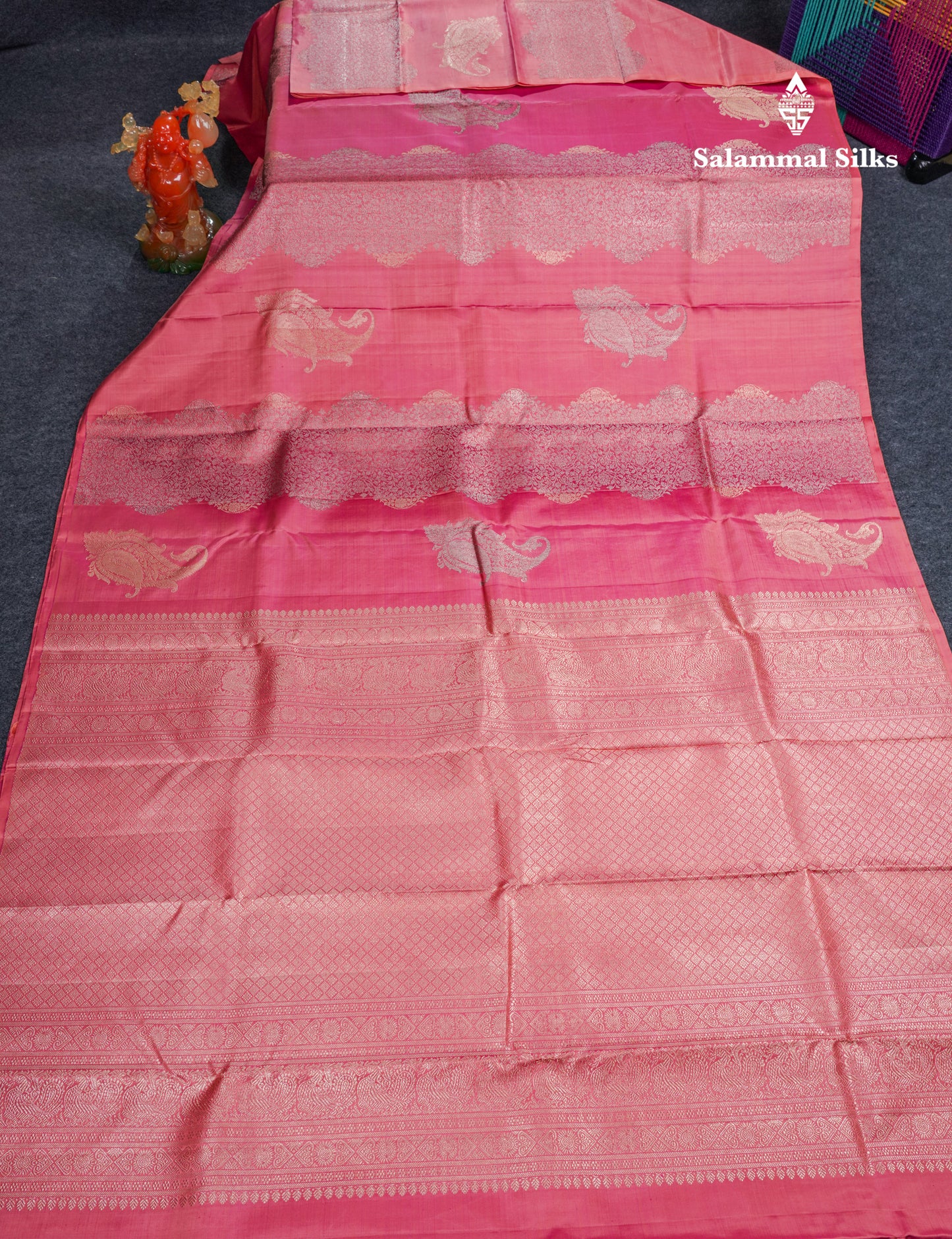 Dual Tone Pinkish Peach Fancy Pure Kanjivaram Silk Saree With Blouse