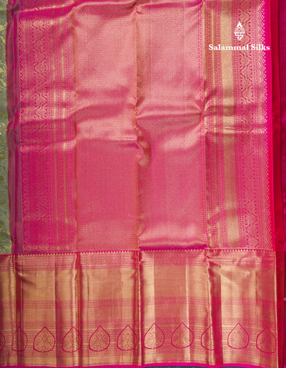 Beautiful Pista Green Bridal Pure Kanjivaram Silk Saree With Contrast Pink Traditional Evening Morning Border