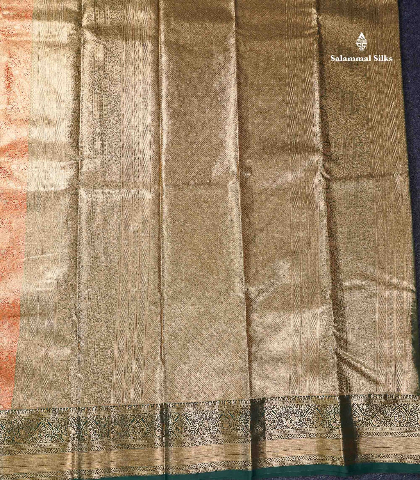Beautiful Orange Tissue Bridal Semi Silk Saree With Contrast Bottle Green Traditional Border