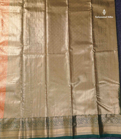 Beautiful Orange Tissue Bridal Semi Silk Saree With Contrast Bottle Green Traditional Border