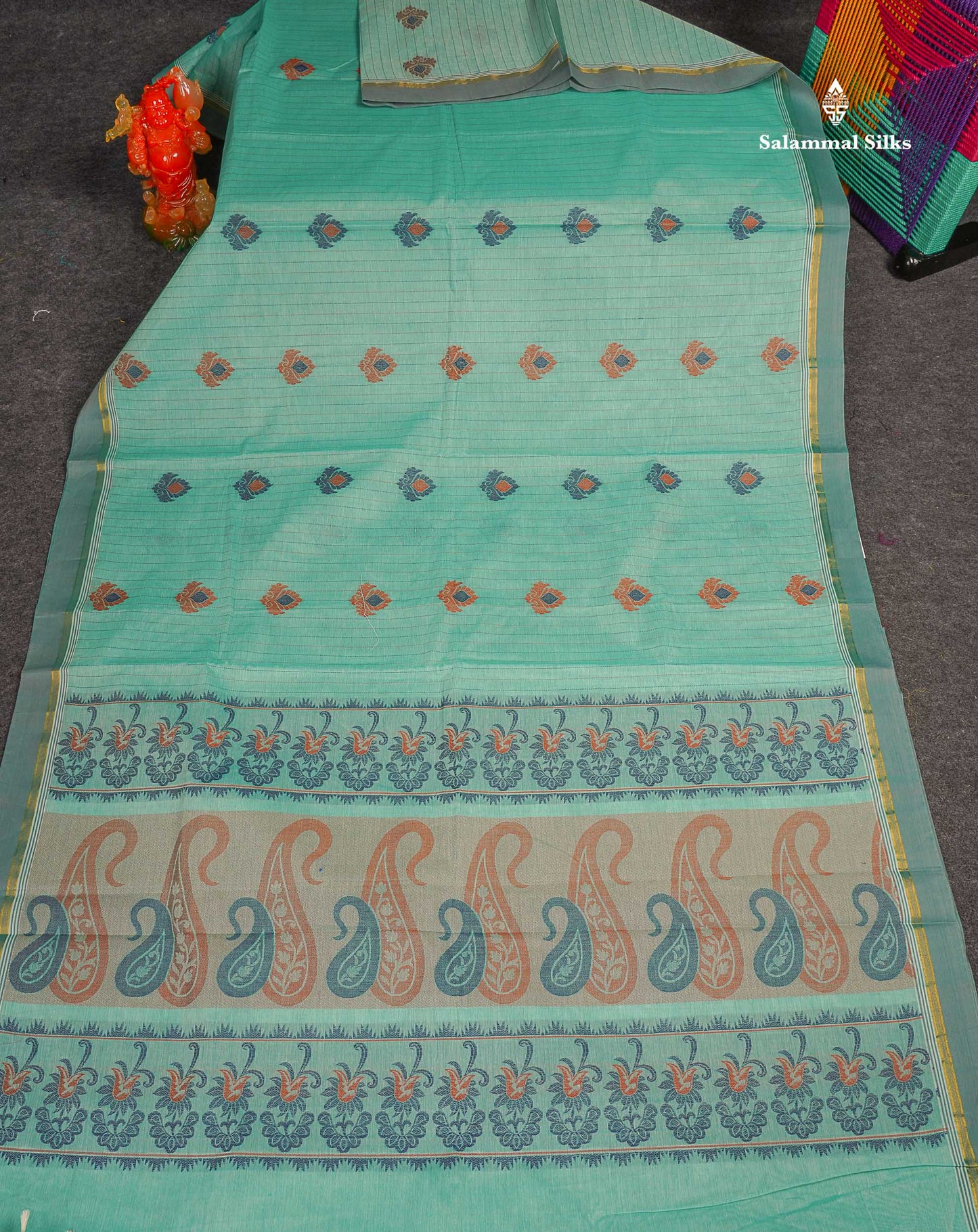 Pure Cotton Saree - Sea green Colour Body Thread Work Butta With Blouse