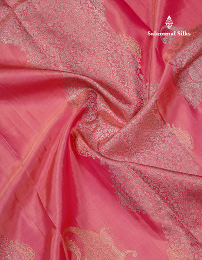 Dual Tone Pinkish Peach Fancy Pure Kanjivaram Silk Saree With Blouse