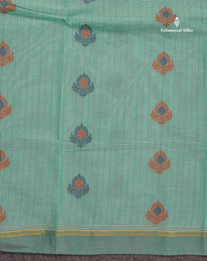 Pure Cotton Saree - Sea green Colour Body Thread Work Butta With Blouse