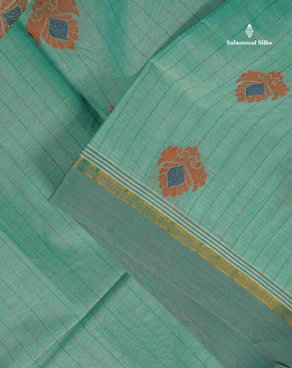 Pure Cotton Saree - Sea green Colour Body Thread Work Butta With Blouse