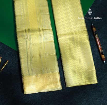 Gold Asha Mix Tissue 8 Muzham Dhoti & Shirt (2.50M) with Gold Zari Border