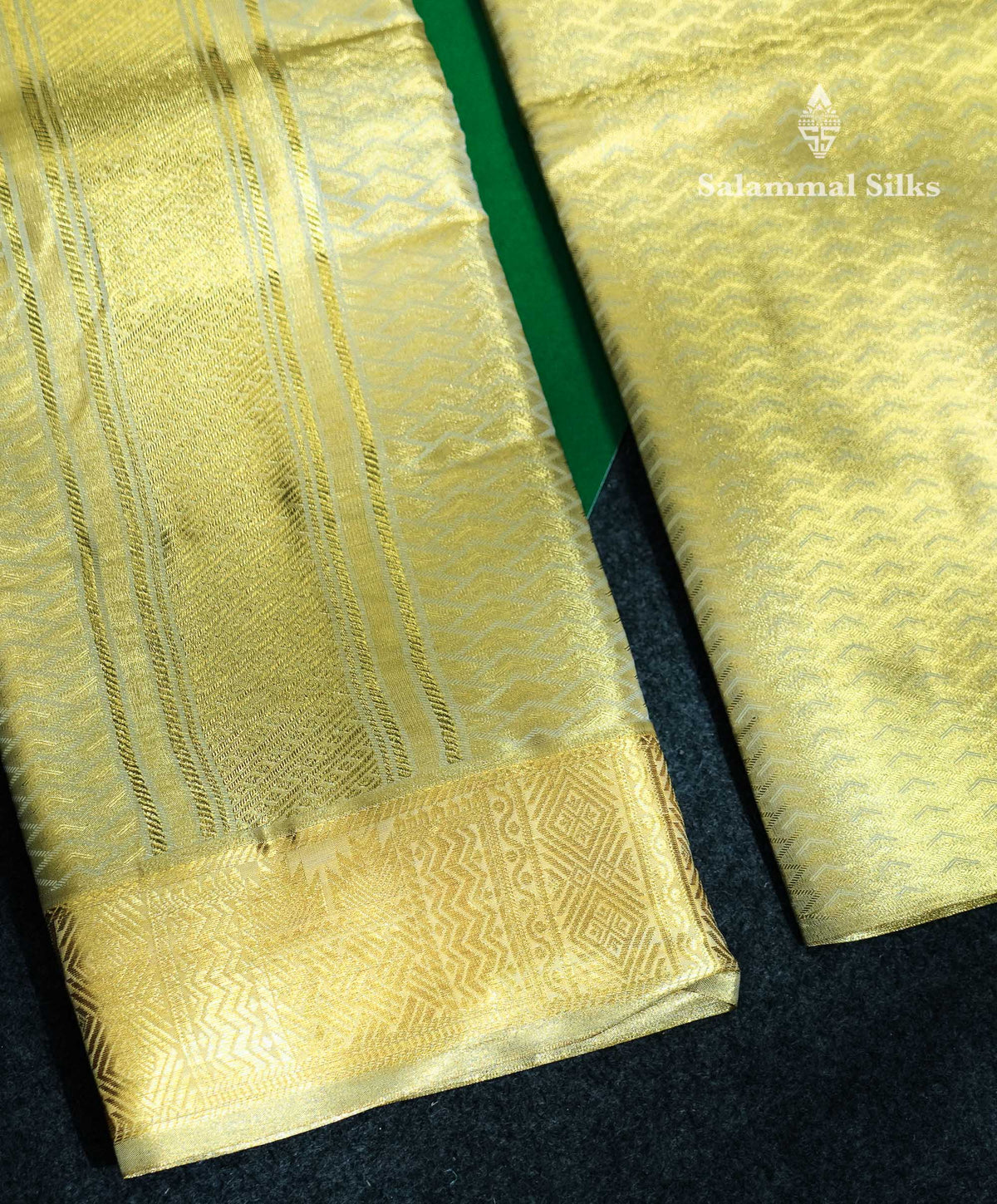 Gold Asha Mix Tissue 8 Muzham Dhoti & Shirt (2.50M) with Gold Zari Border