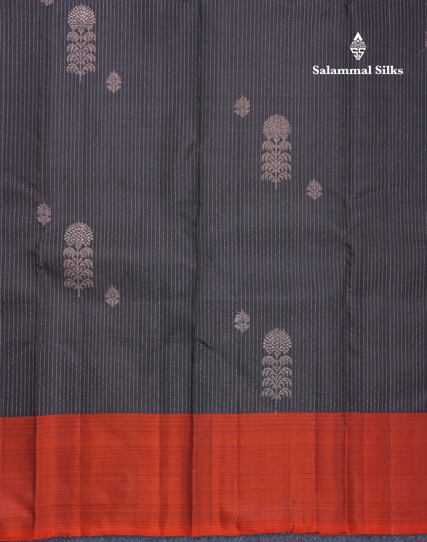 Beautiful Black Fancy Pure Kanjivaram Silk Saree With Contrast Rust Orange Plain Border