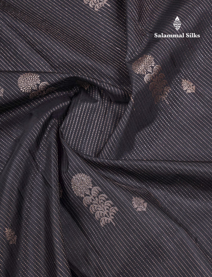 Beautiful Black Fancy Pure Kanjivaram Silk Saree With Contrast Rust Orange Plain Border