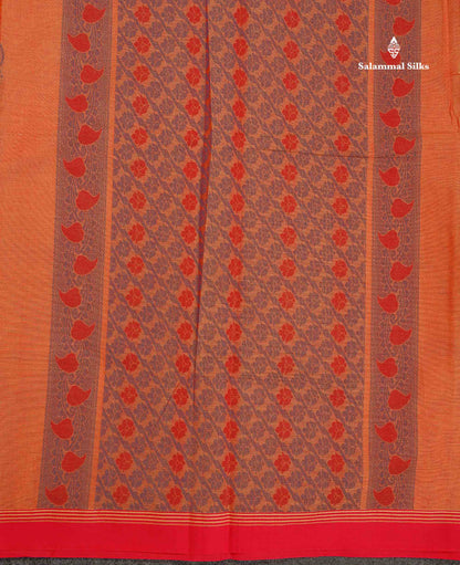 Pure Cotton Saree - Redish Orange Colour Body Thread Work Butta With Contrast pink Fancy border
