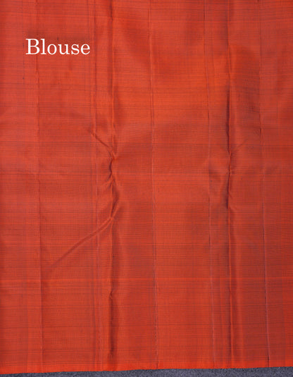 Beautiful Black Fancy Pure Kanjivaram Silk Saree With Contrast Rust Orange Plain Border