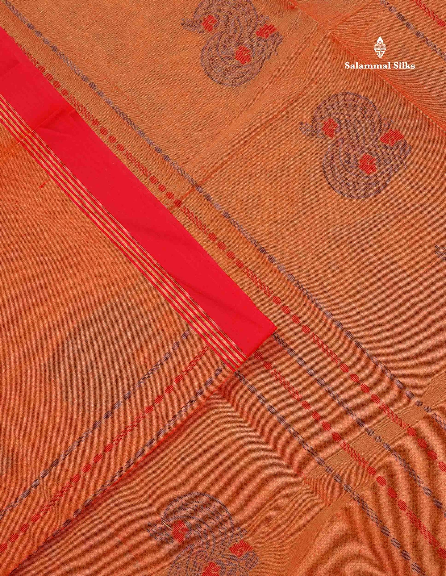 Pure Cotton Saree - Redish Orange Colour Body Thread Work Butta With Contrast pink Fancy border