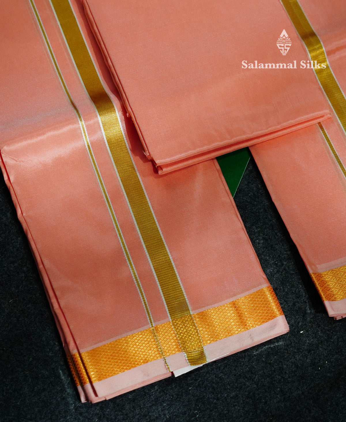 Dark Peach Pure Mix (8x4) Dhoti, Angavastram & Shirt (2.50M) with Gold Zari Border