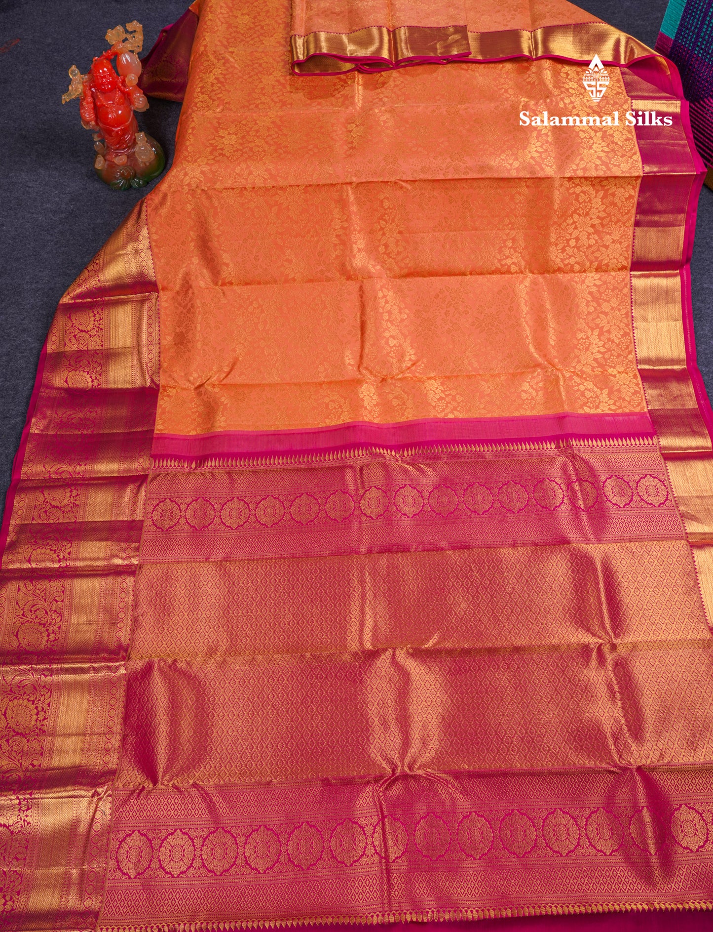 Beautiful Orange Bridal Pure Kanjivaram Silk Saree With Contrast Pink Traditional Evening Morning Border
