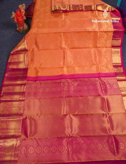 Beautiful Orange Bridal Pure Kanjivaram Silk Saree With Contrast Pink Traditional Evening Morning Border