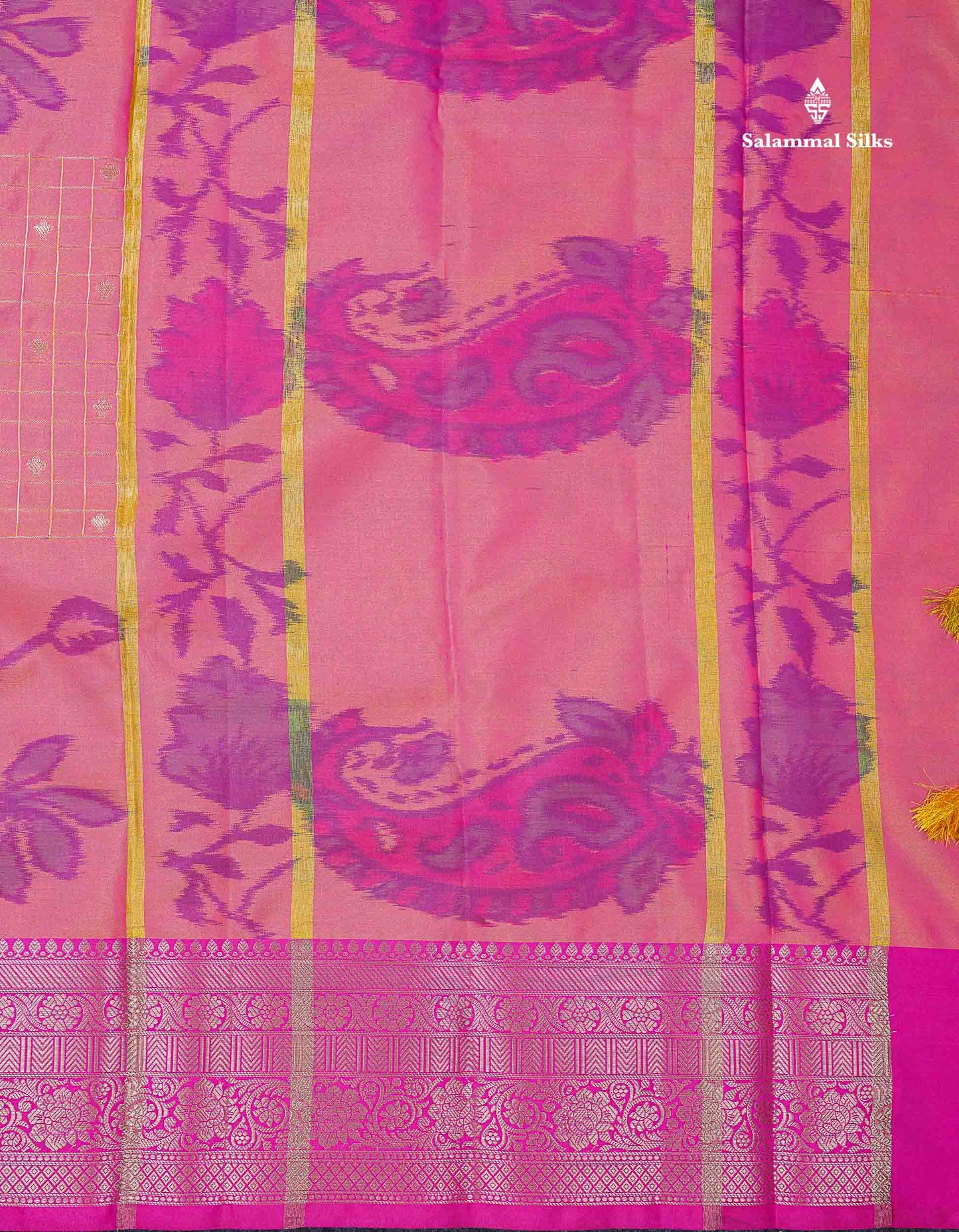 Beautiful Dual Tone Pink Pochampalli Design Semi Silk Saree With Contrast Magenta Pink Traditional Border