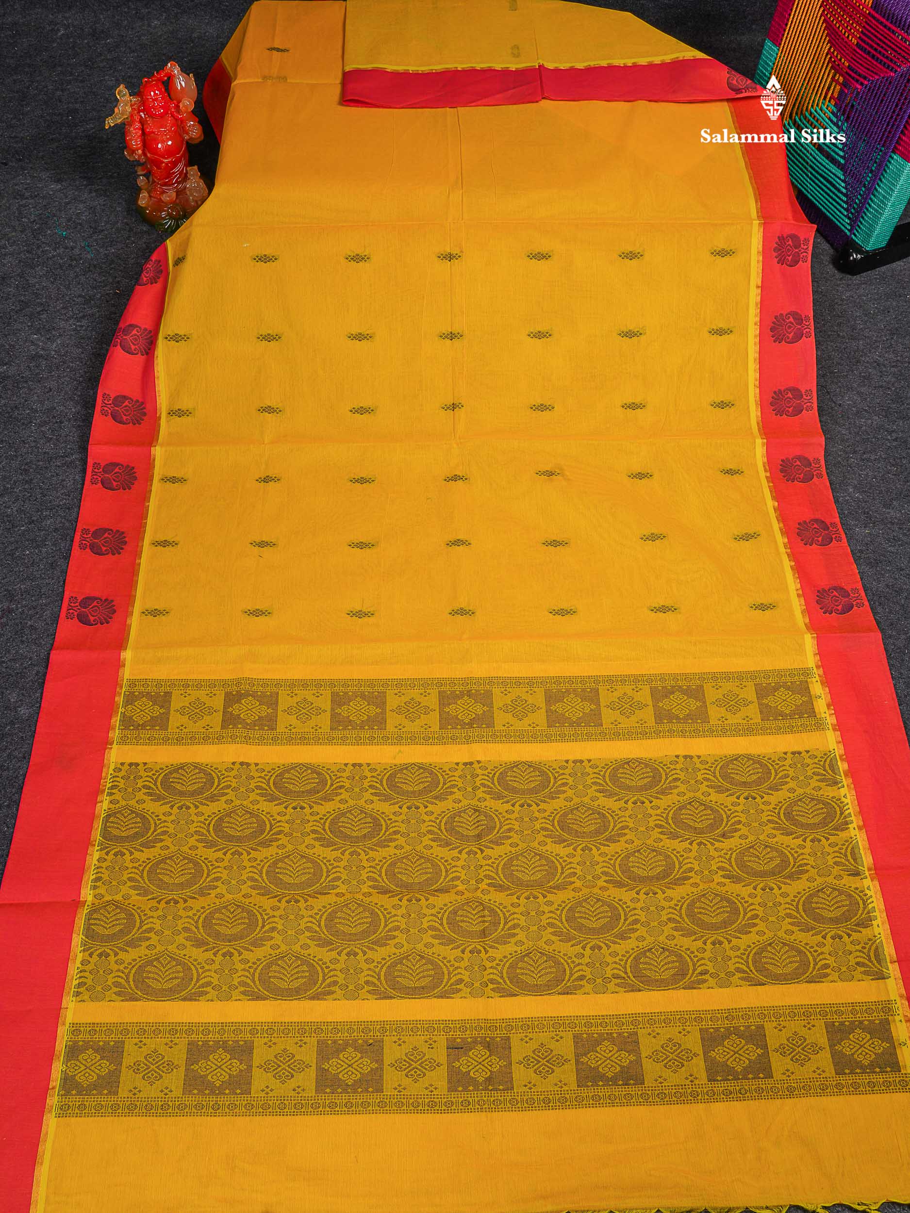 Pure Cotton Saree - Yellow Colour Body Thread Butta With Dual Tone Pink Border