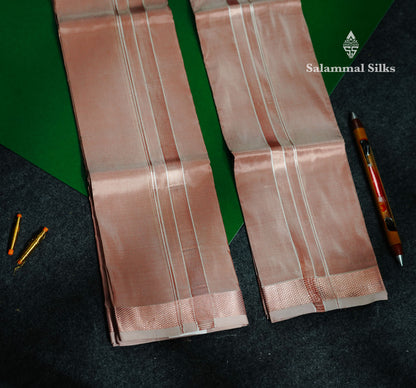 Light Copper Pure Mix Silk Dhoti,(8x4) Angavastram 4 Muzham Copper Zari Border