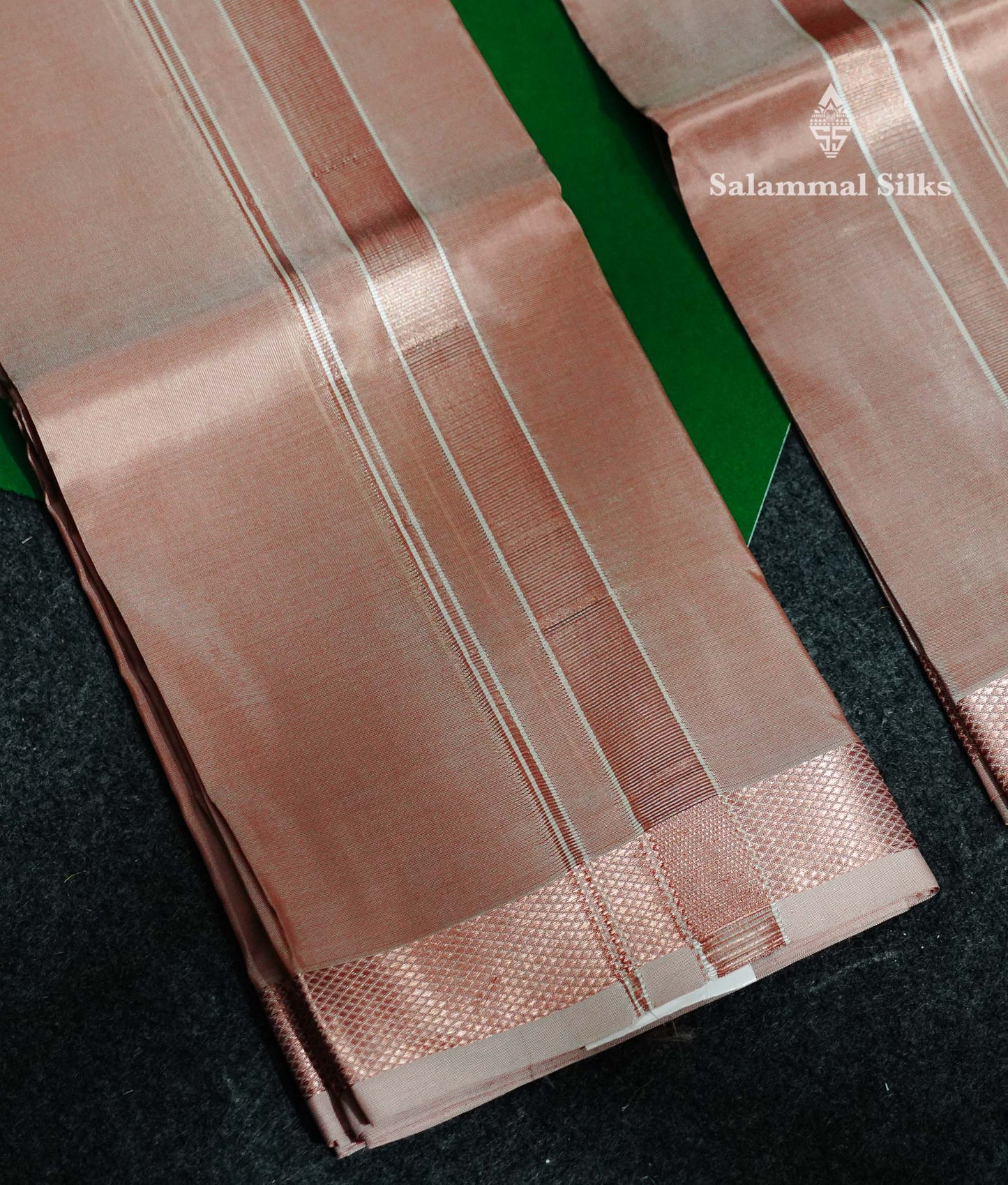 Light Copper Pure Mix Silk Dhoti,(8x4) Angavastram 4 Muzham Copper Zari Border